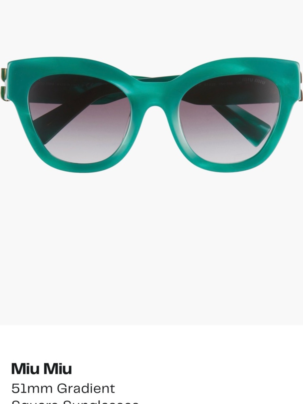 Miu Miu Green Sunglasses with Gold Logo - Picture 4 of 4